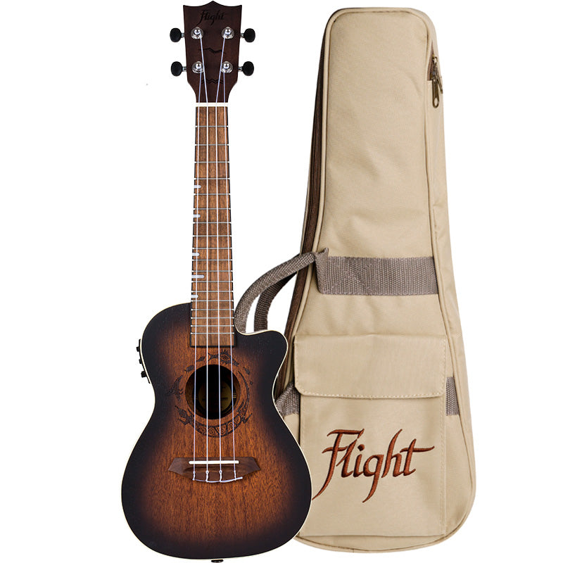 Flight DUC380 CEQ Amber Electro-Acoustic Concert Ukulele Free Gigbag and Free Shipping