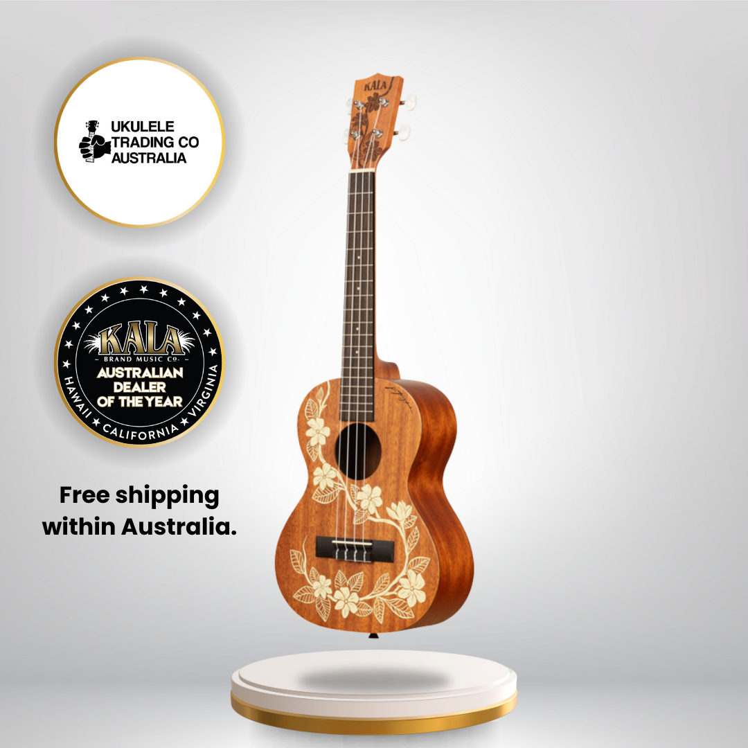 Kala Gardenia Mahogany Tenor Ukulele KA-GARDENIA-T – Voyage Collection with Hawaiian-inspired Gardenia artwork, mahogany body, Aquila strings – Australia