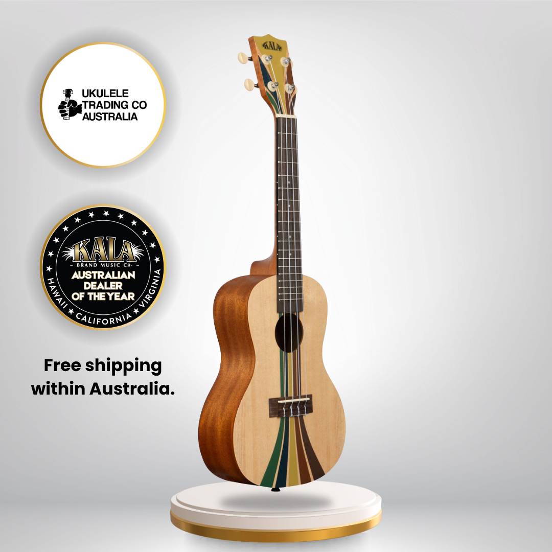 Kala Surf Series Riptide Concert Ukulele with gigbag – retro surf style, spruce top, mahogany body.