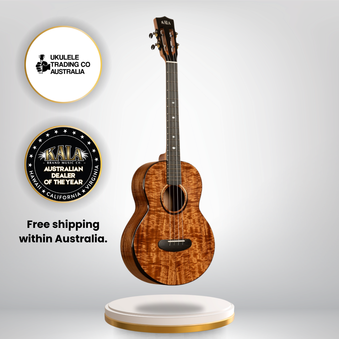 Gloss acacia baritone ukulele with slotted headstock and gig bag