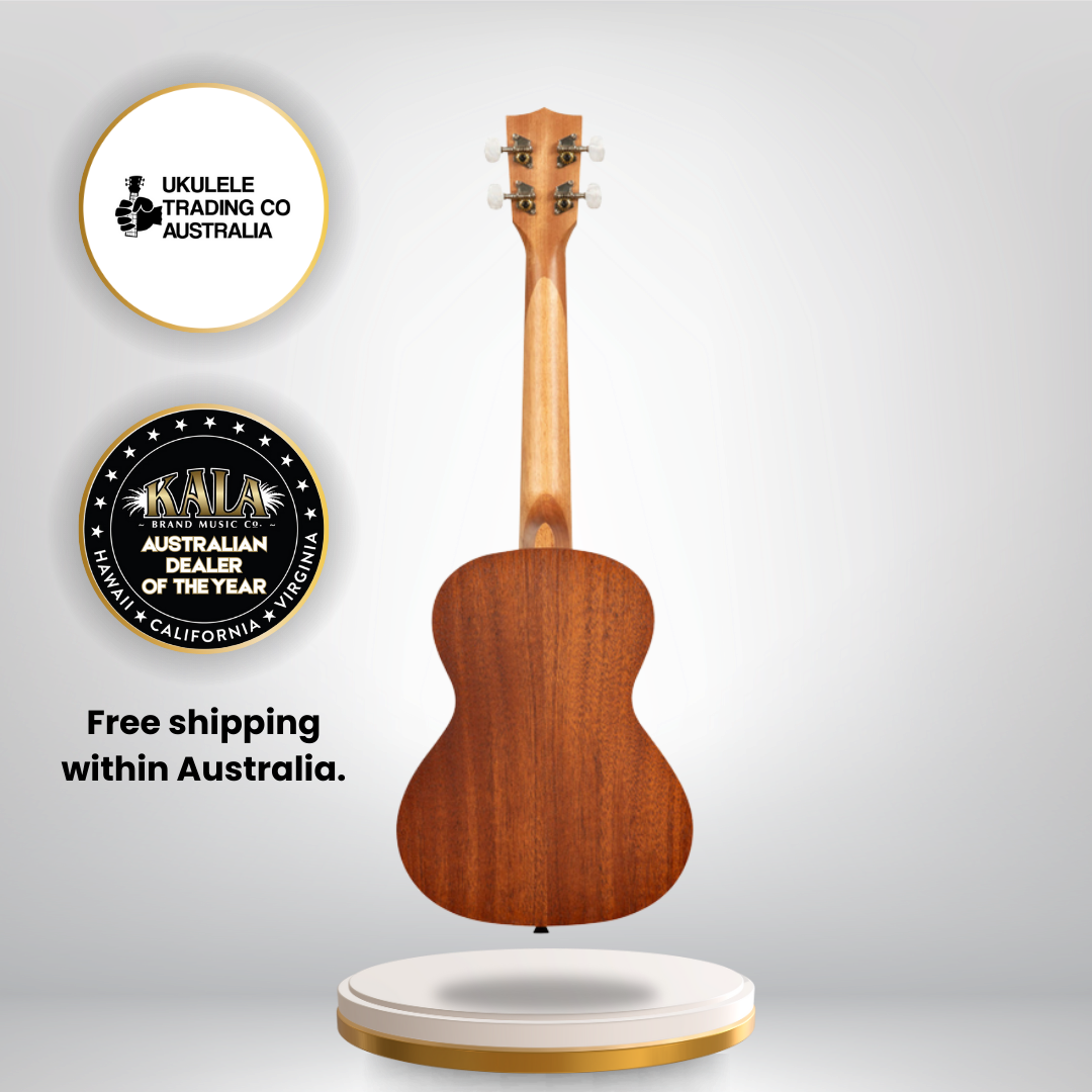 Kala Hibiscus Mahogany Tenor Ukulele with floral hibiscus laser-etched design