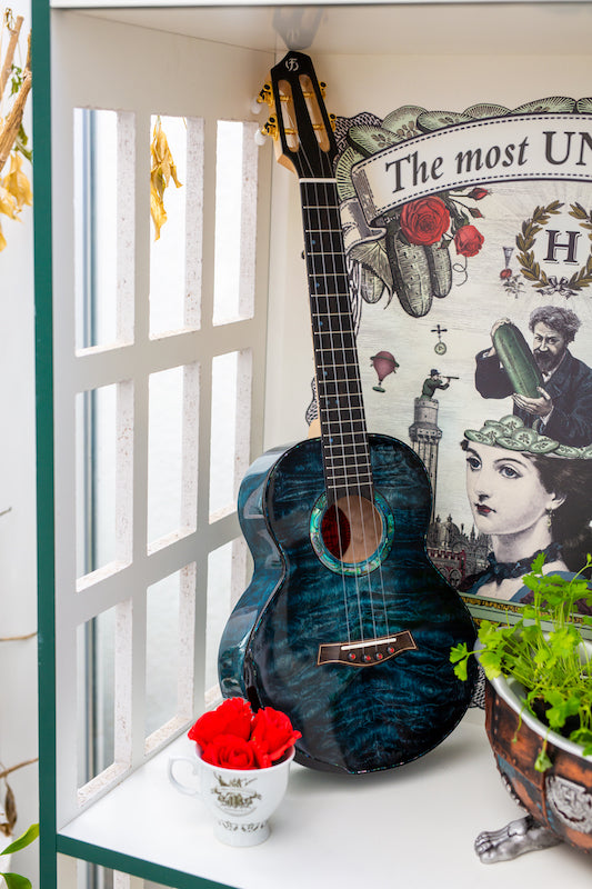 Flight A10 QM Aqua Blue 10th Anniversary Tenor Ukulele Solid Quilted Maple Handcrafted Tenor Ukulele Ukulele Trading Co Australia