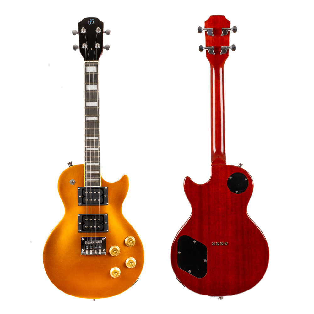 Get ready to rock! The Flight Centurion, Vintage Gold, Solid Body Tenor Ukulele is a single cutaway steel string electric ukulele, offering the tonal possibilities of a true electric ukulele from the trusted name of Flight Ukulele.