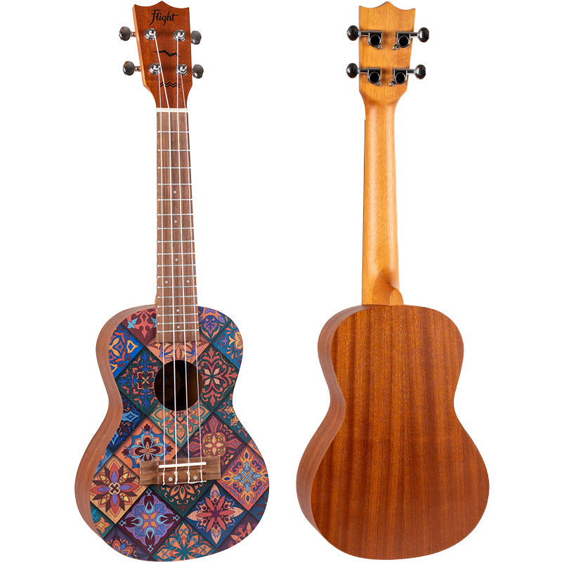 The Flight AUC-33 Fusion Concert Size Ukulele is a classy, mystical and prestigious ukulele that is ideal for celebrities, big shots, and royalty–or for anyone that wants to feel like they are on top of the world.