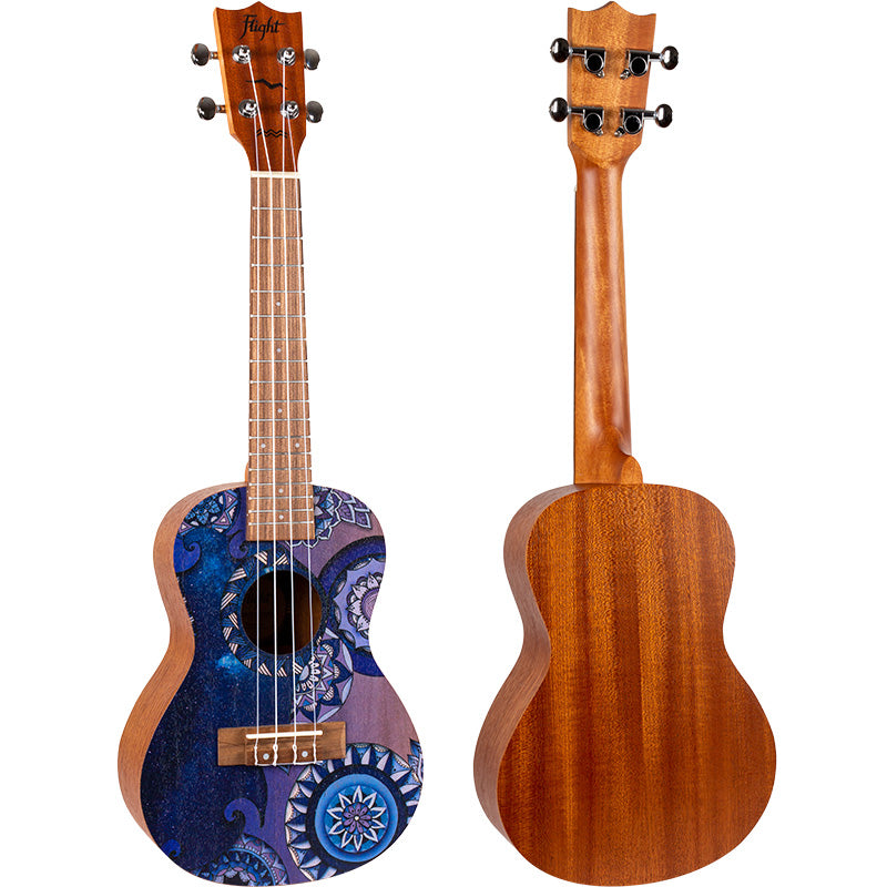 The Flight AUC-33 Stardust Concert Ukulele is a ukulele for all the dreamers out there. Captured elegantly by the fantastic artist Reham Fareed, the Stardust Concert Ukulele captures to the beauty we see when gazing at the night sky. Let’s explore the night together and celebrate the night sky with song!