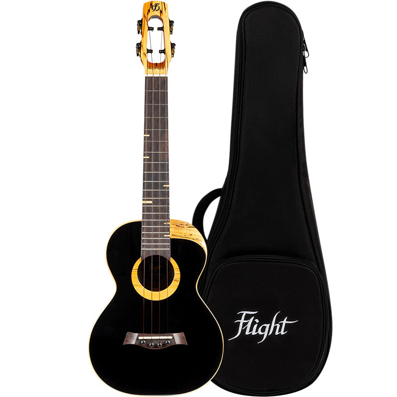 Front view of the Flight 4SB 4stringboy Signature Tenor Ukulele with gloss black top.