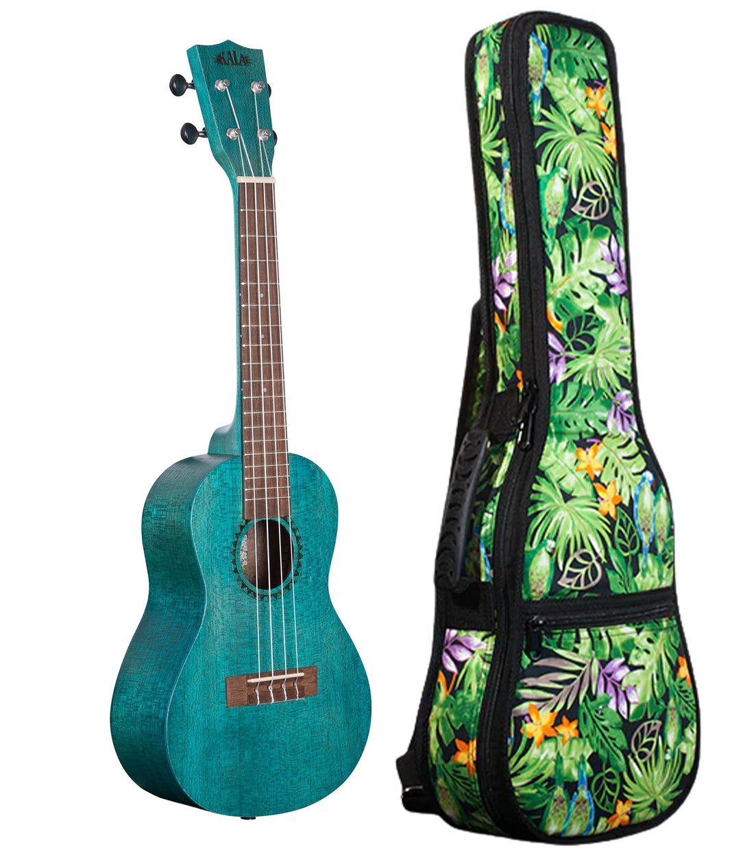 KA-MRT-BLU-C Ocean Blue Watercolor Meranti Concert Ukulele Includes Gigbag Floral Print, Padded with Backpack Straps