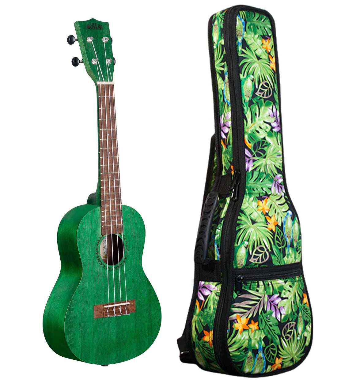 KA-MRT-GRN-C Fern Green Watercolor Meranti Concert Ukulele Includes Gigbag Floral Print, Padded with Backpack Straps