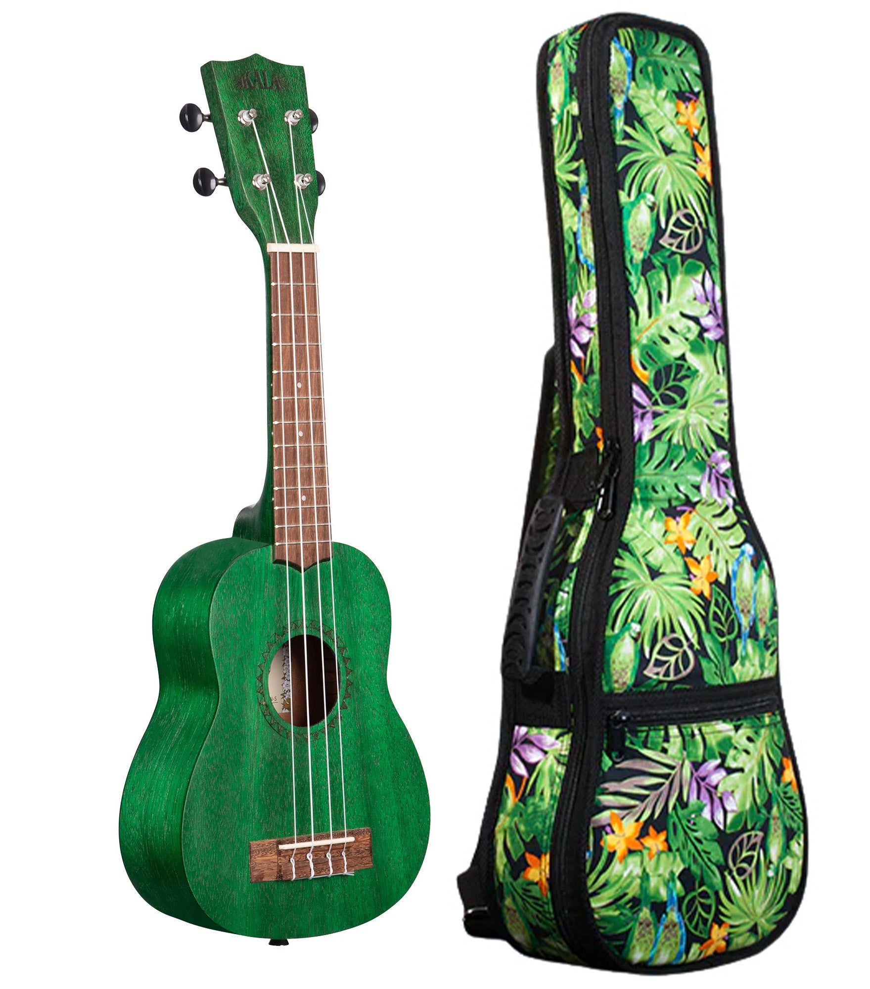 KA-MRT-GRN-S Fern Green Watercolor Meranti Soprano Ukulele Includes Gigbag Floral Print, Padded with Backpack Straps