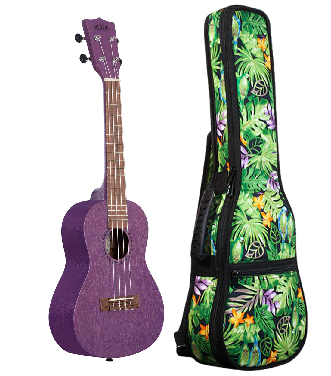 KA-MRT-PUR-C Royal Purple Watercolor Meranti Concert Ukulele Includes Gigbag Floral Print, Padded with Backpack Straps