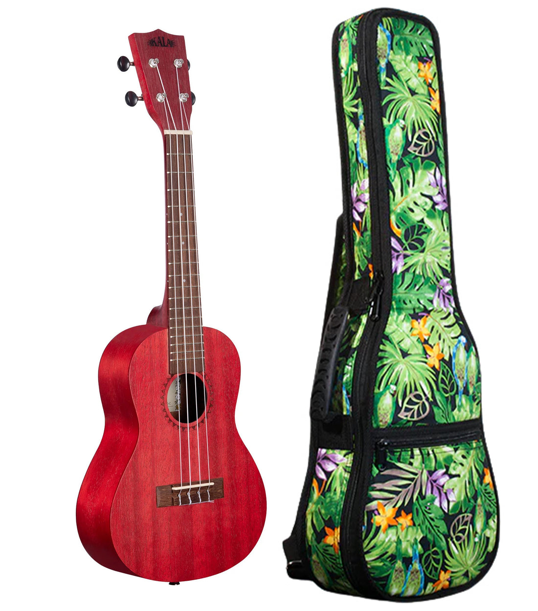 KA-MRT-RED-C Adobe Red Watercolor Meranti Concert Ukulele Includes Gigbag Floral Print, Padded with Backpack Straps
