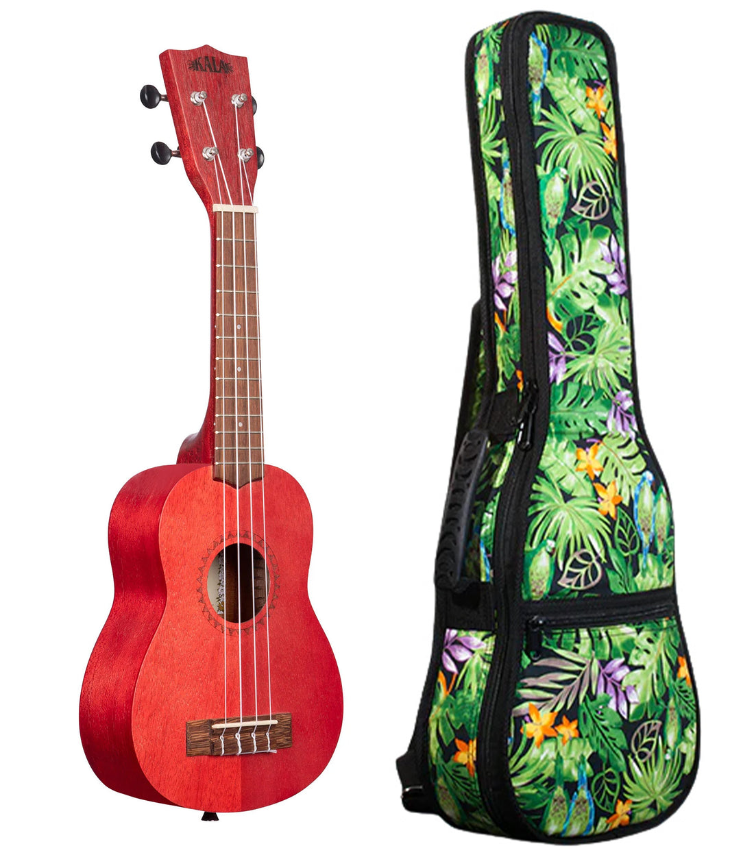 KA-MRT-RED-S Adobe Red Watercolor Meranti Soprano Ukulele Includes Gigbag Floral Print, Padded with Backpack Straps
