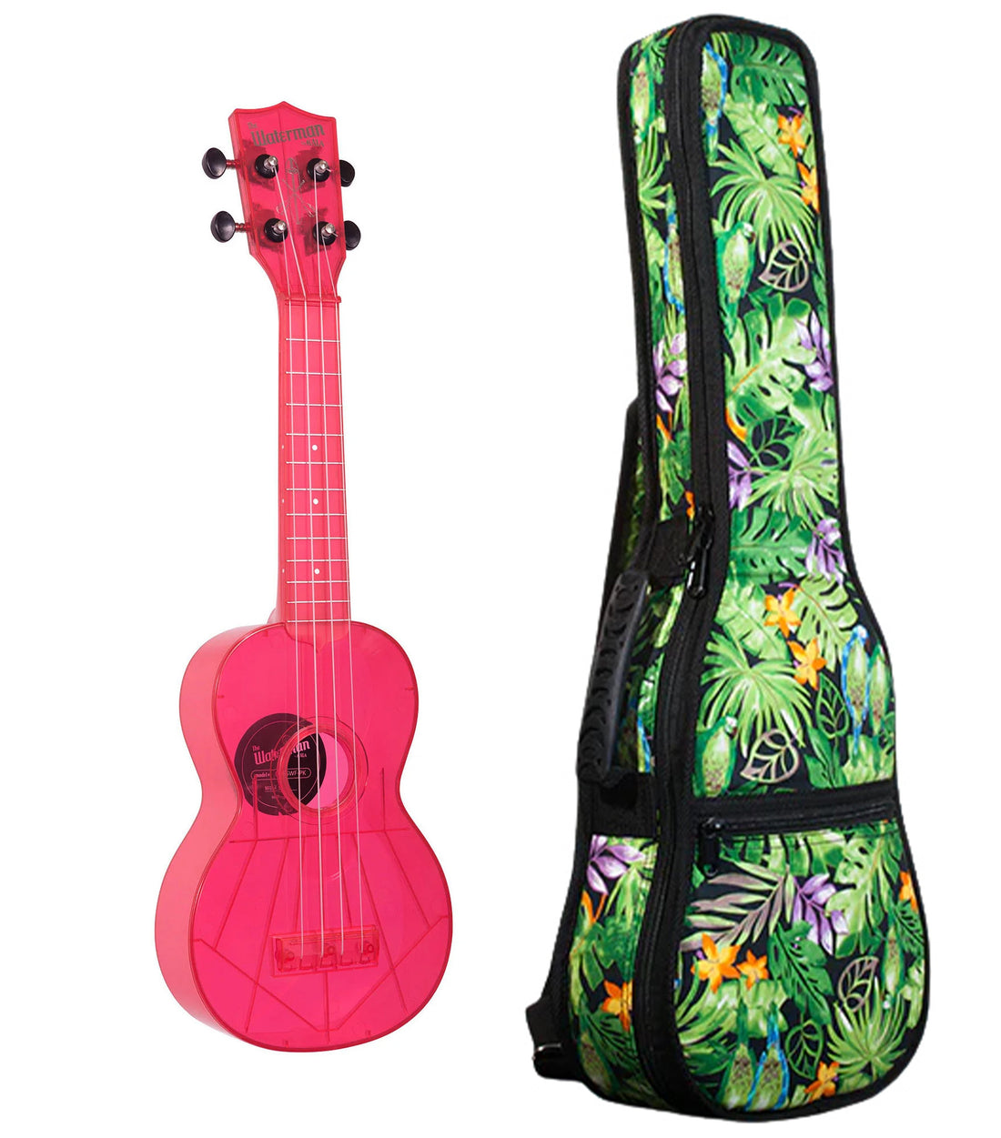KA-SWF/PK Fluorescent Watermelon Pink Soprano Waterman Includes Gigbag Floral Print, Padded with Backpack Straps