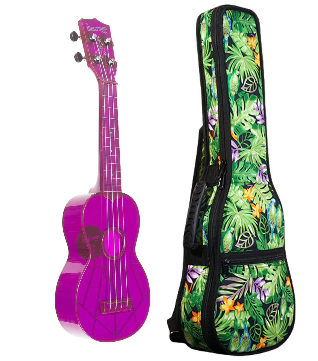 KA-SWF/PL Fluorescent Purple Grape Soprano Waterman Includes Gigbag Floral Print, Padded with Backpack Straps