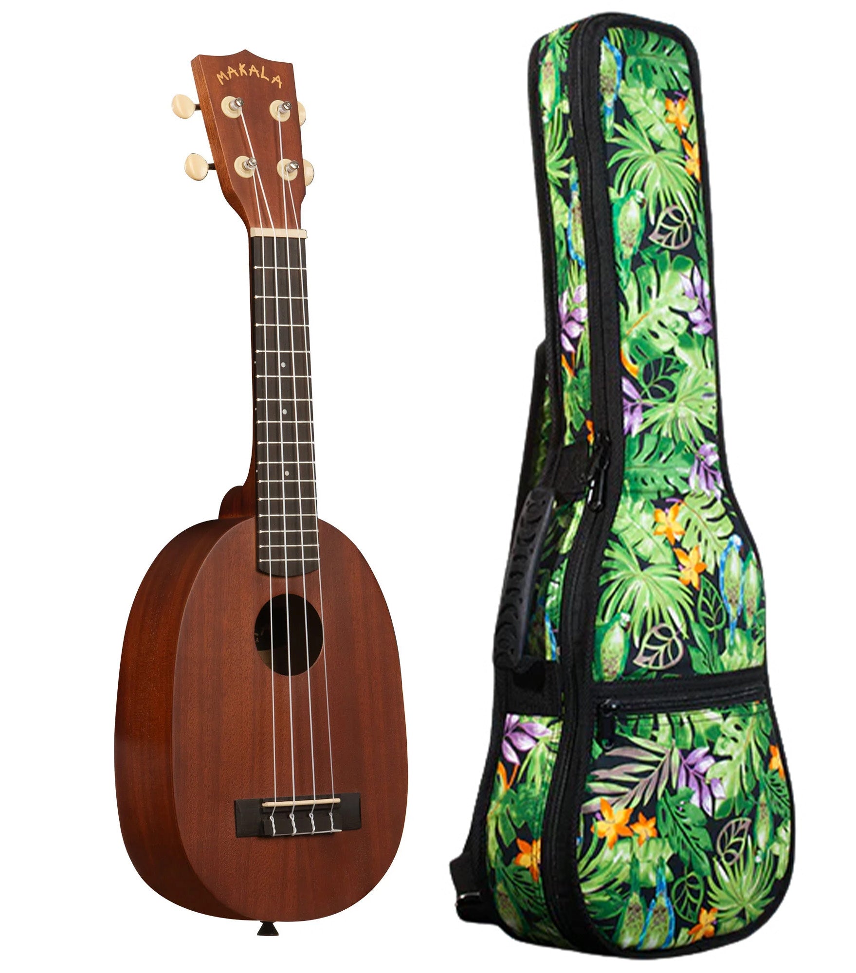 MK-P Makala Pineapple Soprano Ukulele Includes Gigbag Floral Print, Padded with Backpack Straps