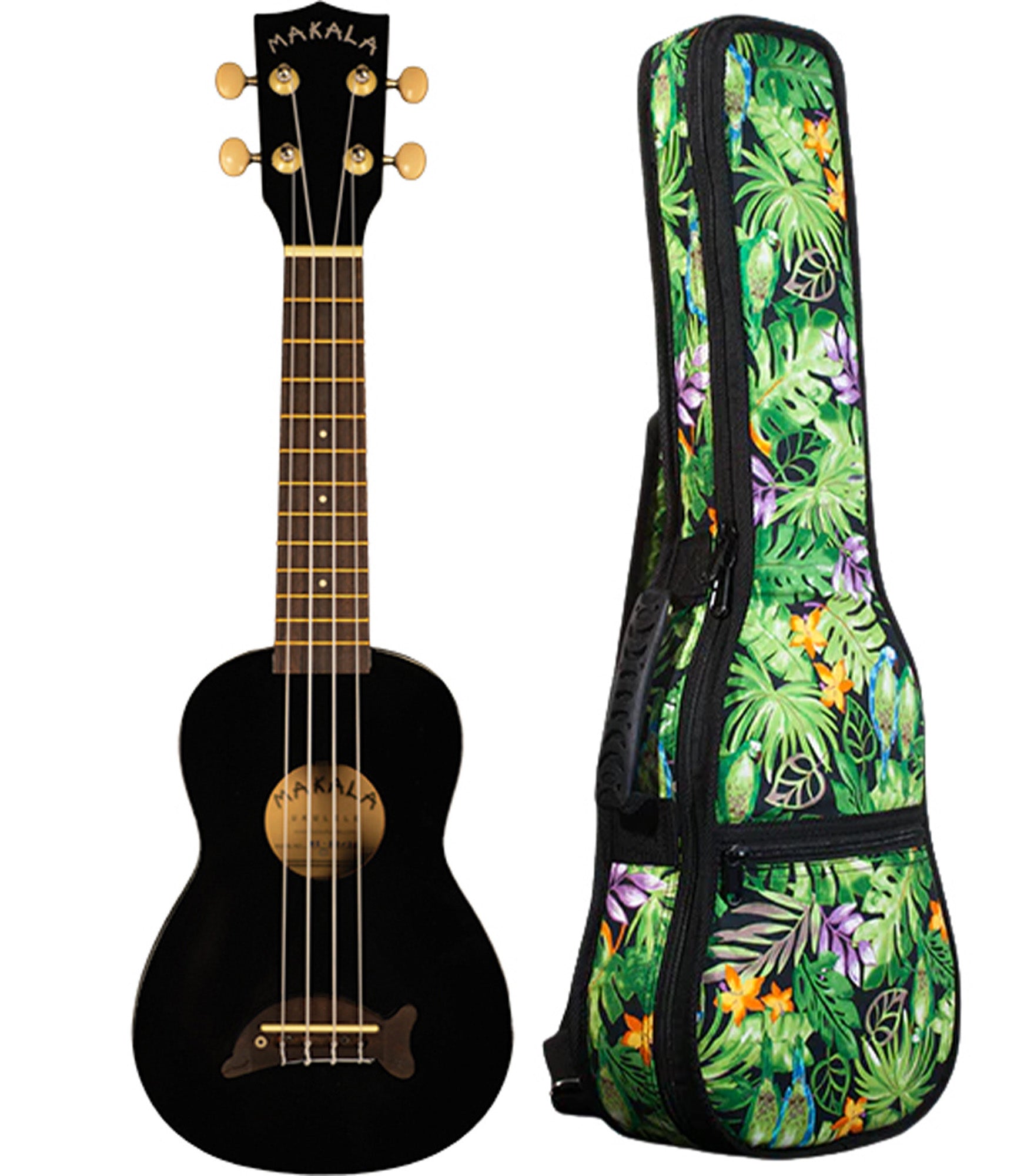 MK-SD/BK Black Soprano Dolphin Ukelele Includes Gigbag Floral Print, Padded with Backpack Straps