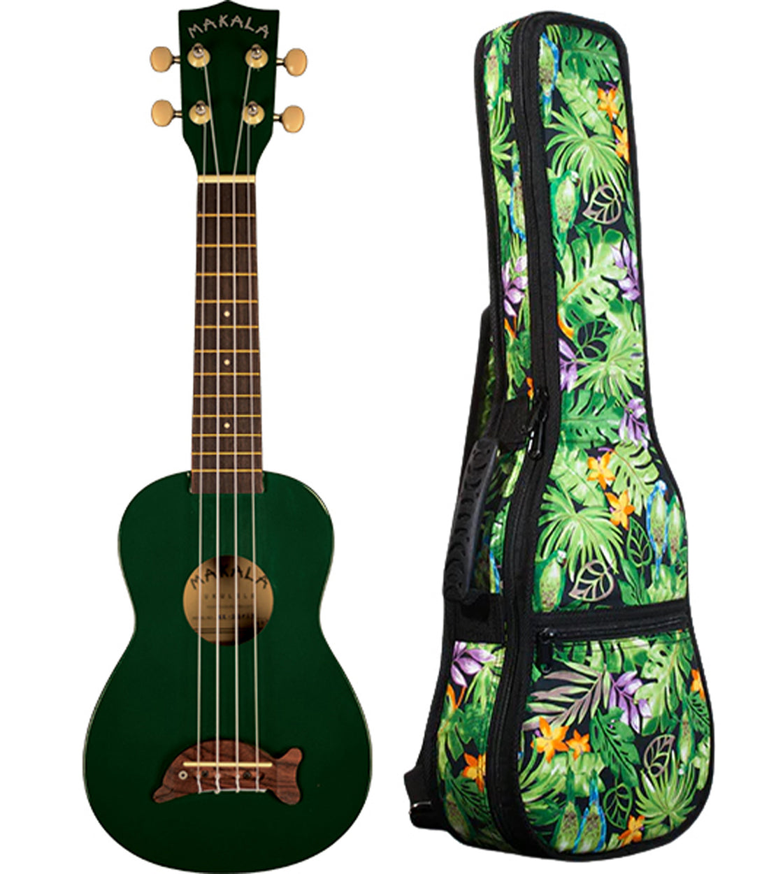 MK-SD/GN Green Soprano Dolphin Ukelele Includes Gigbag Floral Print, Padded with Backpack Straps