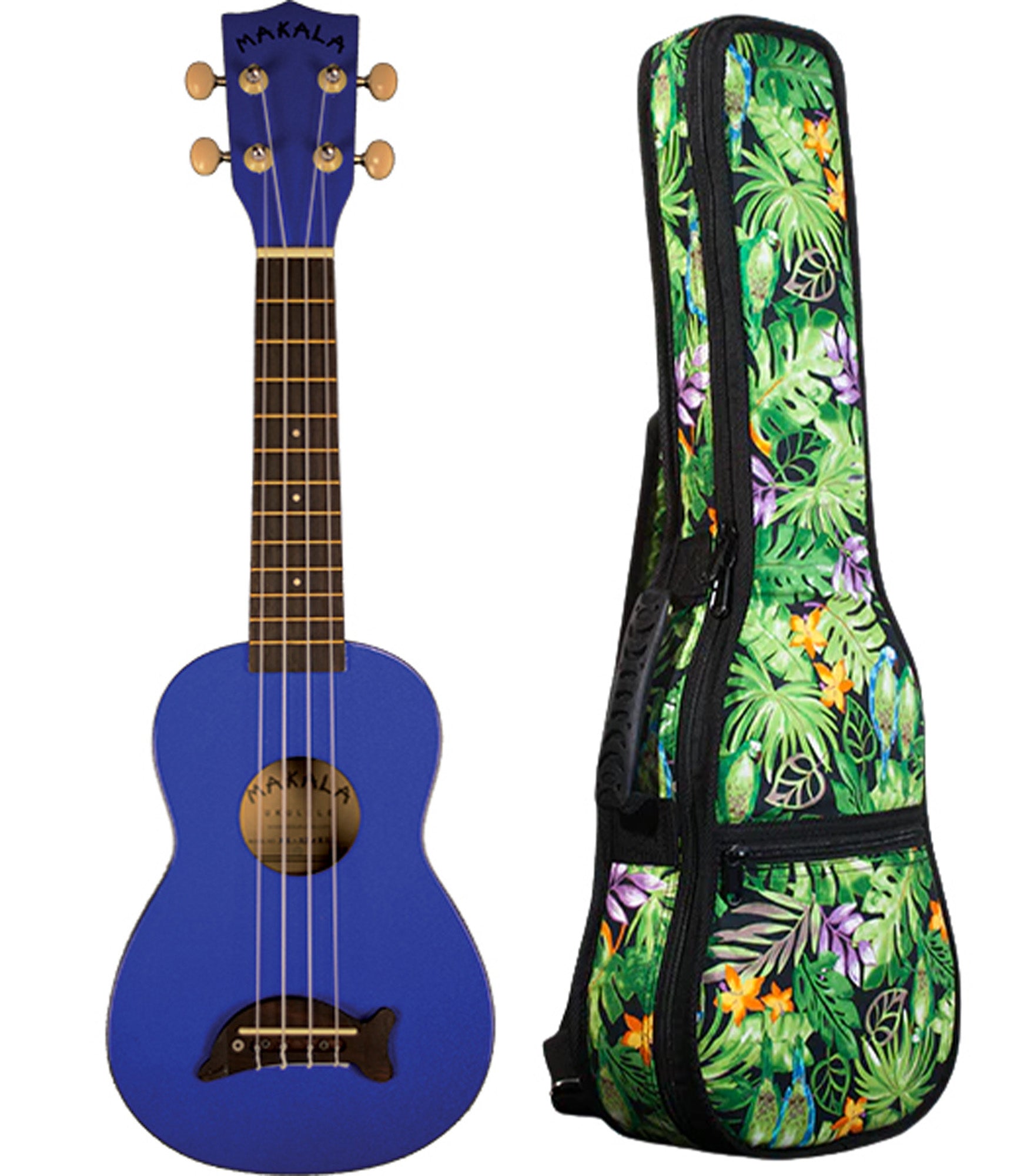 MK-SD/MBL Metallic Blue Soprano Dolphin Ukulele Includes Gigbag Floral Print, Padded with Backpack Straps