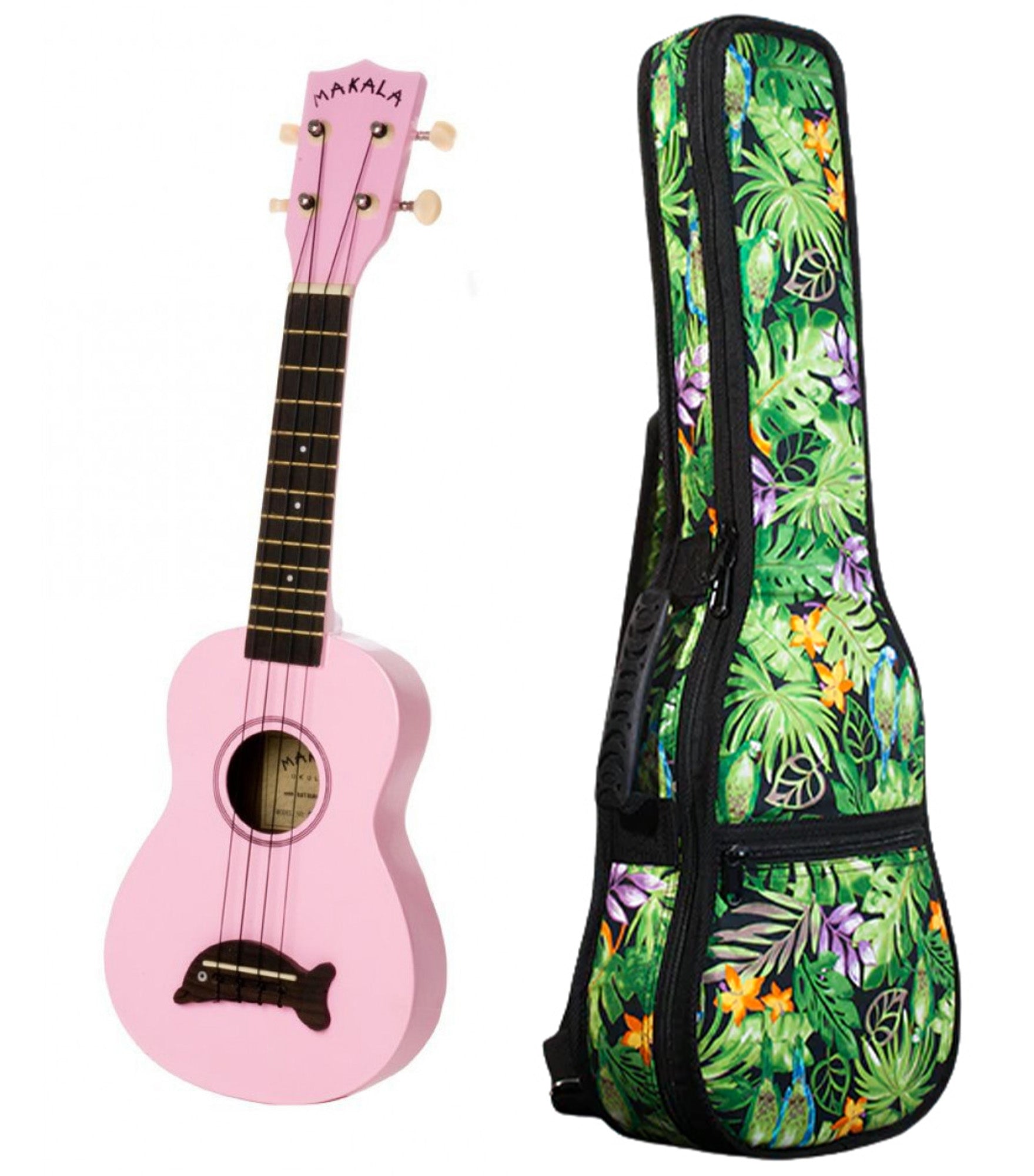MK-SD/PK Pink Soprano Dolphin Ukulele Includes Gigbag Floral Print, Padded with Backpack Straps