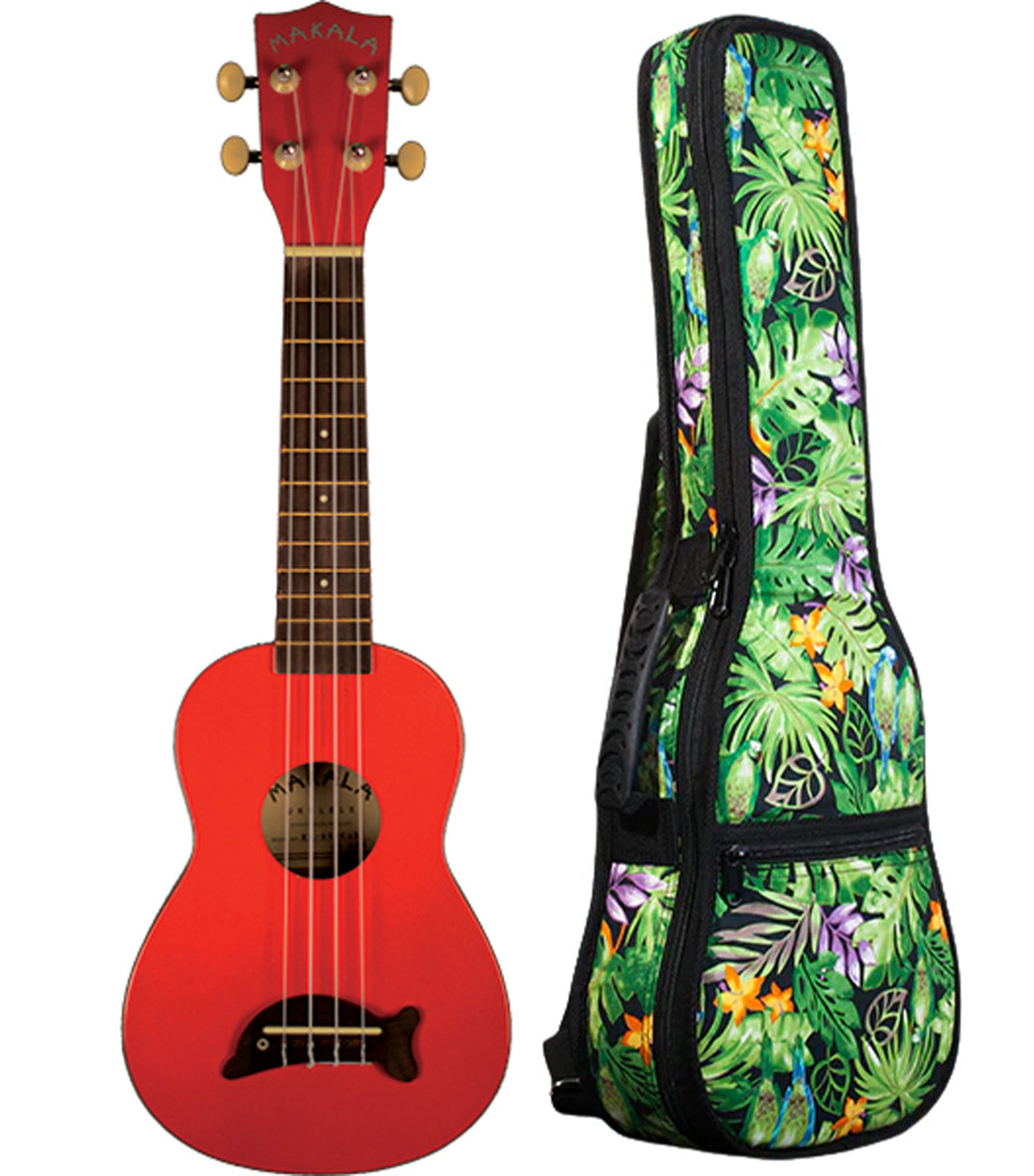 MK-SD/RD Red Soprano Dolphin Ukulele Includes Gigbag Floral Print, Padded with Backpack Straps