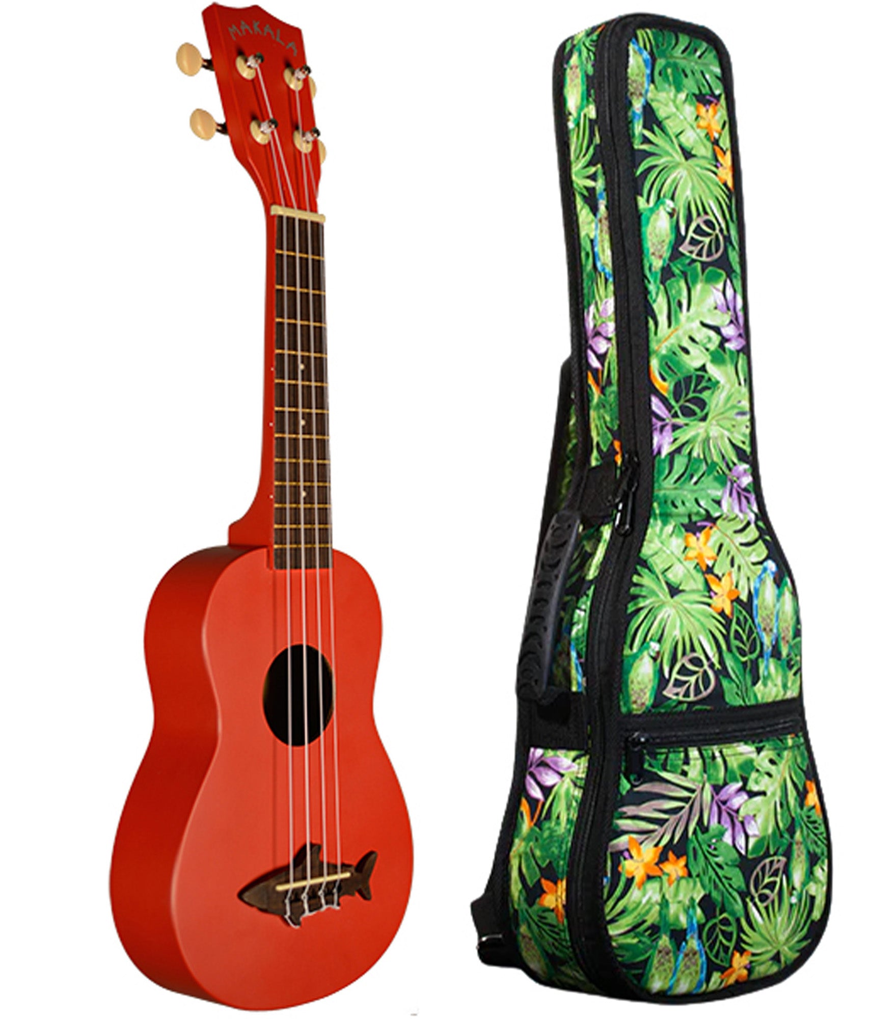 MK-SS/RED Red Soprano Shark Ukulele Includes Gigbag Floral Print, Padded with Backpack Straps