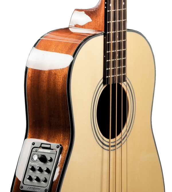 Ohana OBU-22 Compact Bass w/ Bag Premium Solid Spruce Top with Fishman Presys+ Pickup and Geared Tuners - Gloss Finish | 25&quot; Scale Length, 1-11/16” Nut Width, Pearloid Side Markers on Frets 