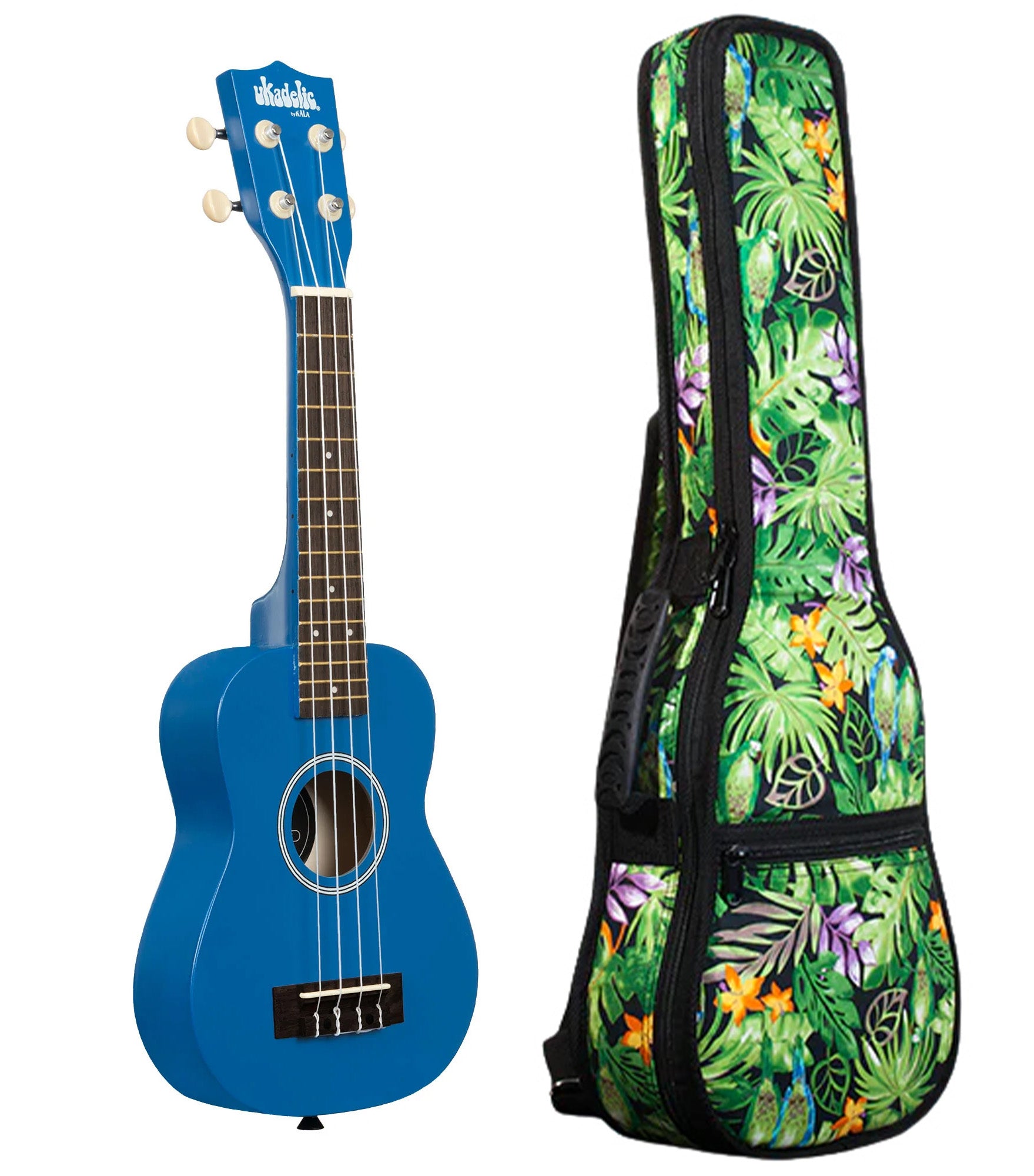 UK-BLUEINK Blue Ink Ukadelic Soprano Ukulele Includes Gigbag Floral Print, Padded with Backpack Straps