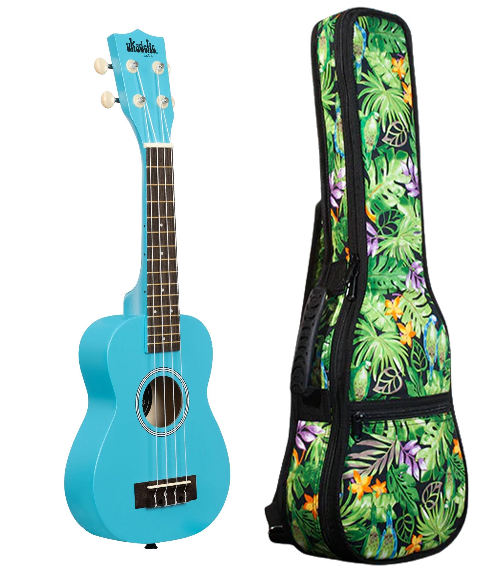 UK-BLUEYONDER Blue Yonder Ukadelic Soprano Ukulele Includes Gigbag Floral Print, Padded with Backpack Straps
