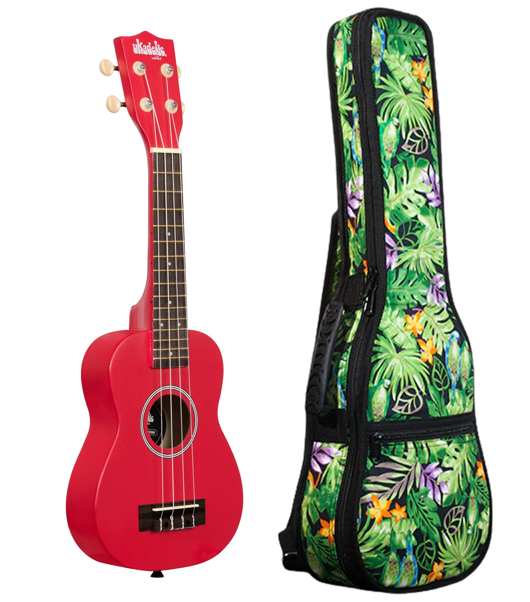 UK-CHERRYBOMB Cherry Bomb Ukadelic Soprano Ukulele Includes Gigbag Floral Print, Padded with Backpack Straps