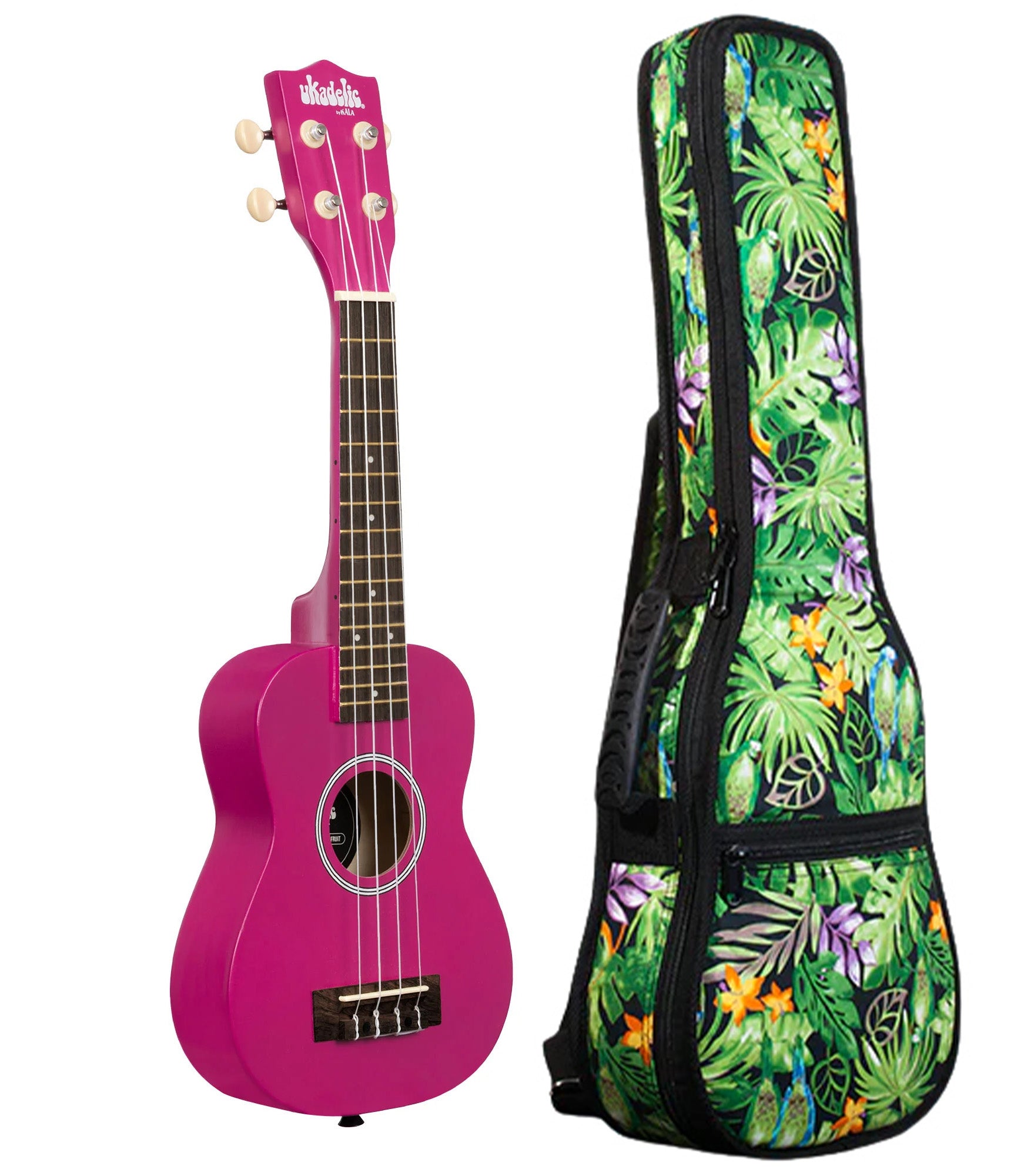 UK-DRAGONFRUIT Dragon Fruit Ukadelic Soprano Ukulele Includes Gigbag Floral Print, Padded with Backpack Straps