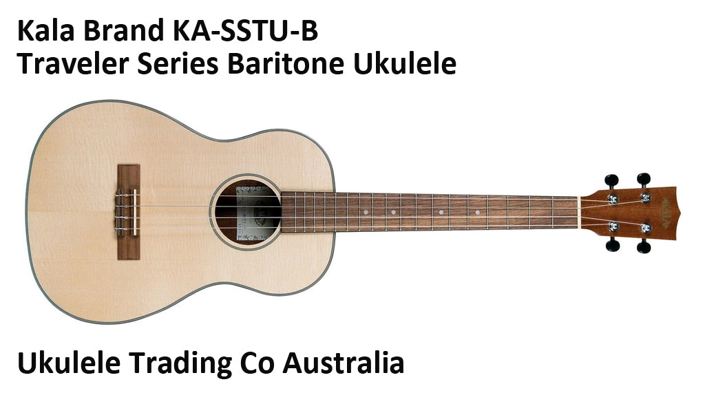 Kala KA-SSTU-B baritone ukulele the side view of the solid spruce top and mahogany back and sides the ukulele trading Co Australia