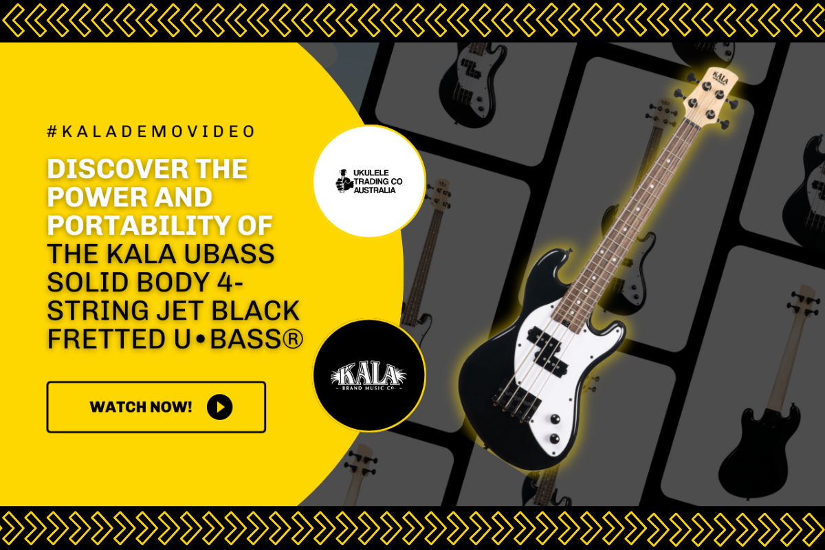 Kala UBASS Solid Body 4-String Jet Black – compact, powerful bass with punchy tone.