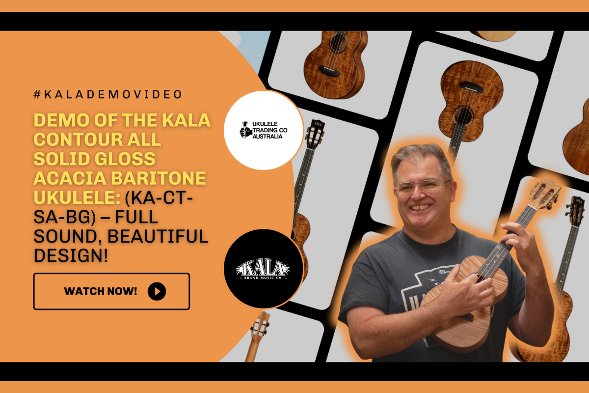 Kala Contour Acacia Baritone Ukulele (KA-CT-SA-BG) showcasing its rich tone, glossy finish, and sleek contour cutaway design.