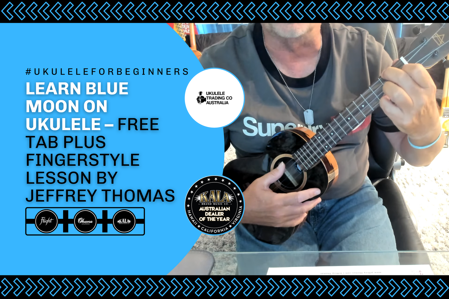 Jeffrey Thomas teaching Blue Moon fingerstyle ukulele lesson with free tab download