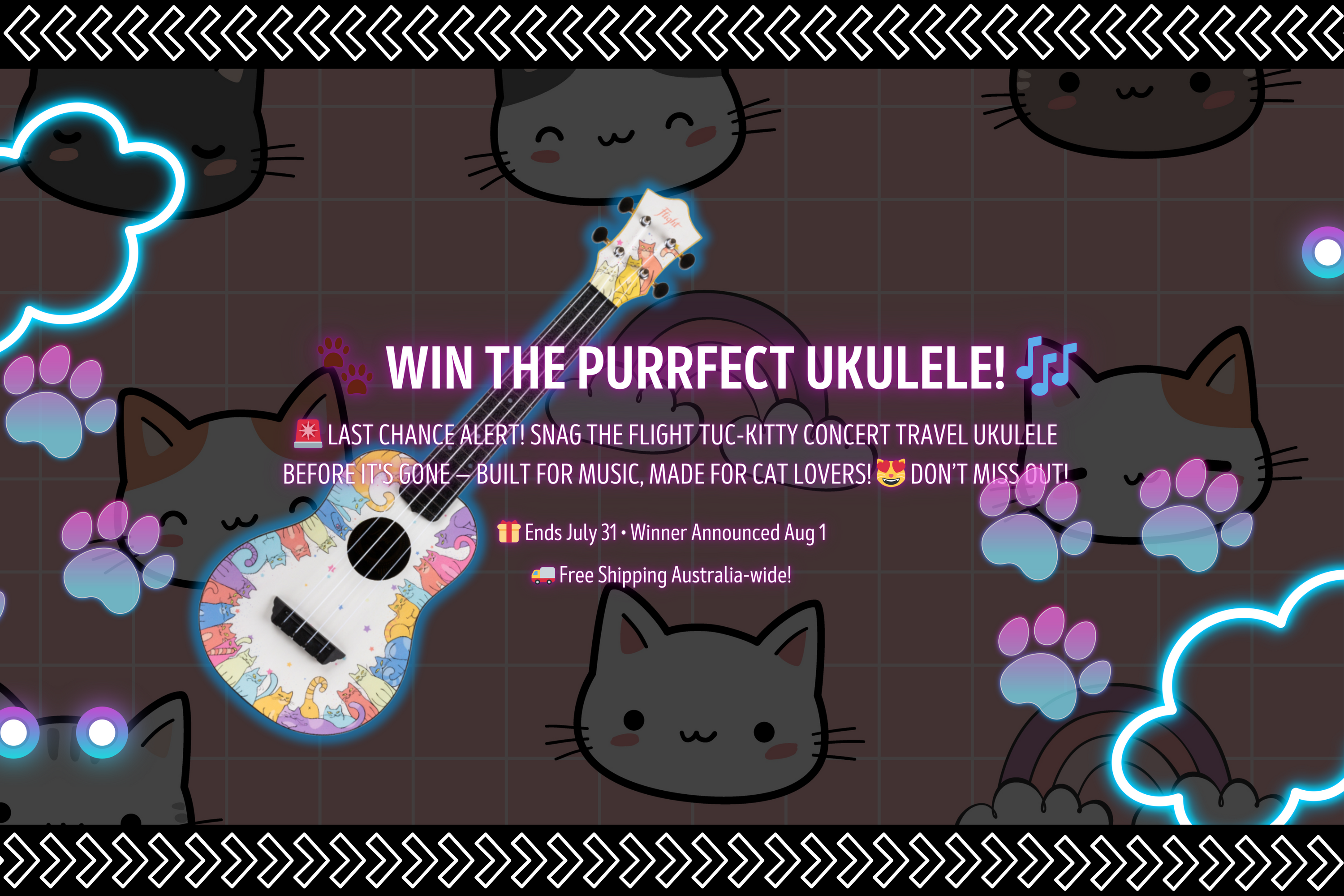 Win a Flight TUC-KITTY Concert Ukulele – Cat-themed travel ukulele giveaway for music and animal lovers