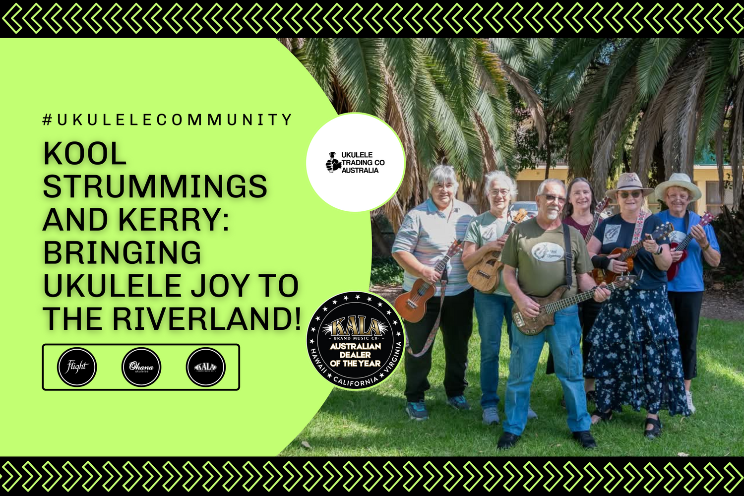 Kerry playing ukulele with Kool Strummings members at a community event in the Riverland.