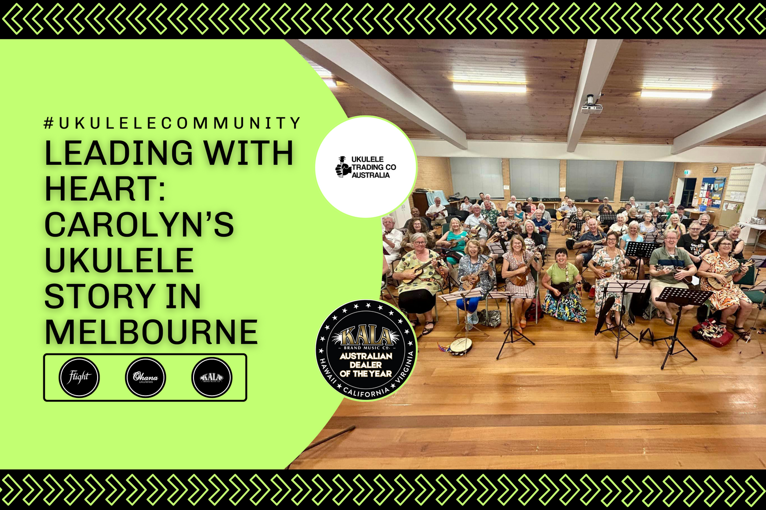 Carolyn playing ukulele with her community group in Bayside Melbourne.