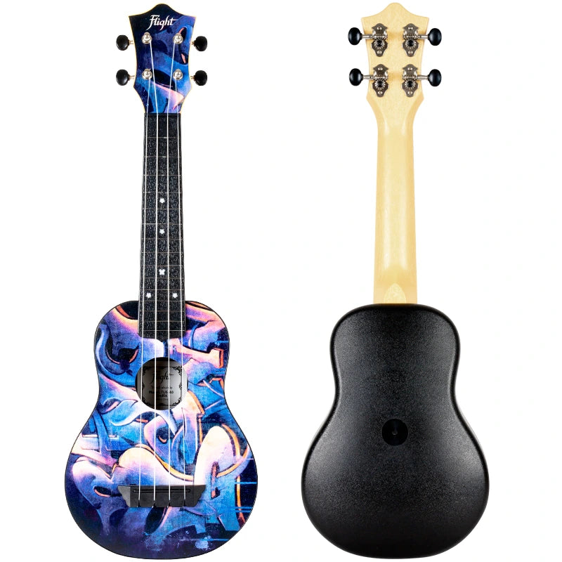 Flight TUS40 Graffiti Travel Soprano Ukulele – Street Art Print Linden Top, ABS Body, Zero Fret &amp; Aquila Strings