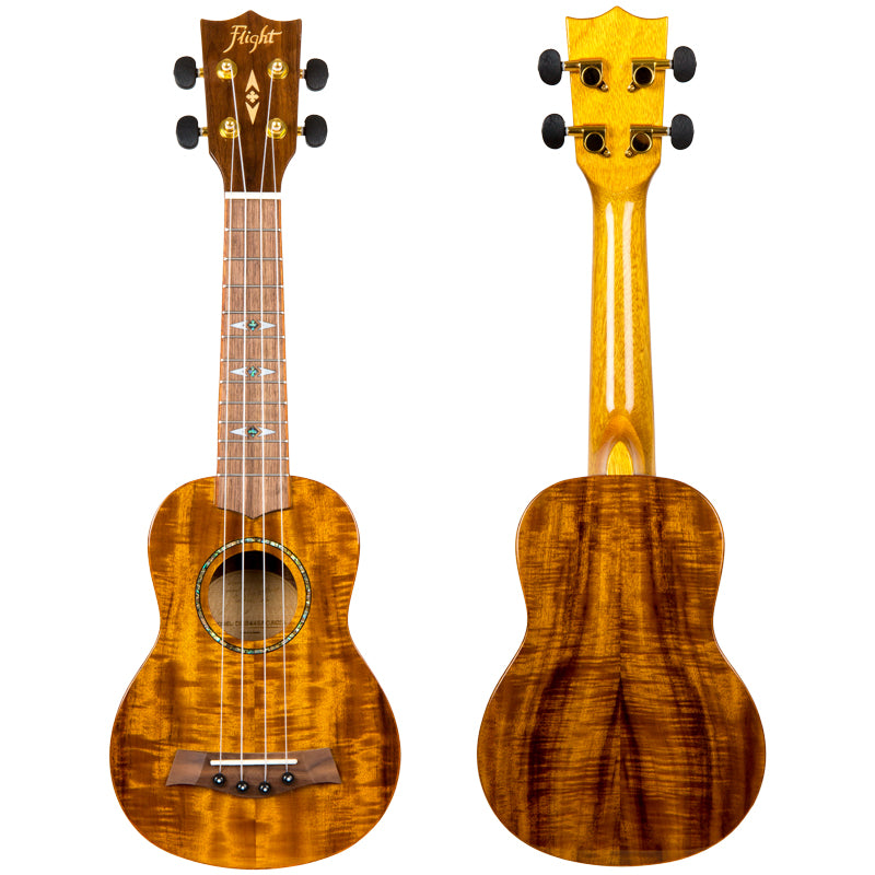 Flight’s DUS445 Acacia is a soprano ukulele made from laminate acacia. Flight DUS445 Soprano Acacia Ukulele with Bag and Free Shipping  Acacia is in the same family as Hawaiian koa, and a popular tone wood used in the construction of ukuleles.  If you’re looking for the real “island sound” at an affordable price, this is the uke for you!