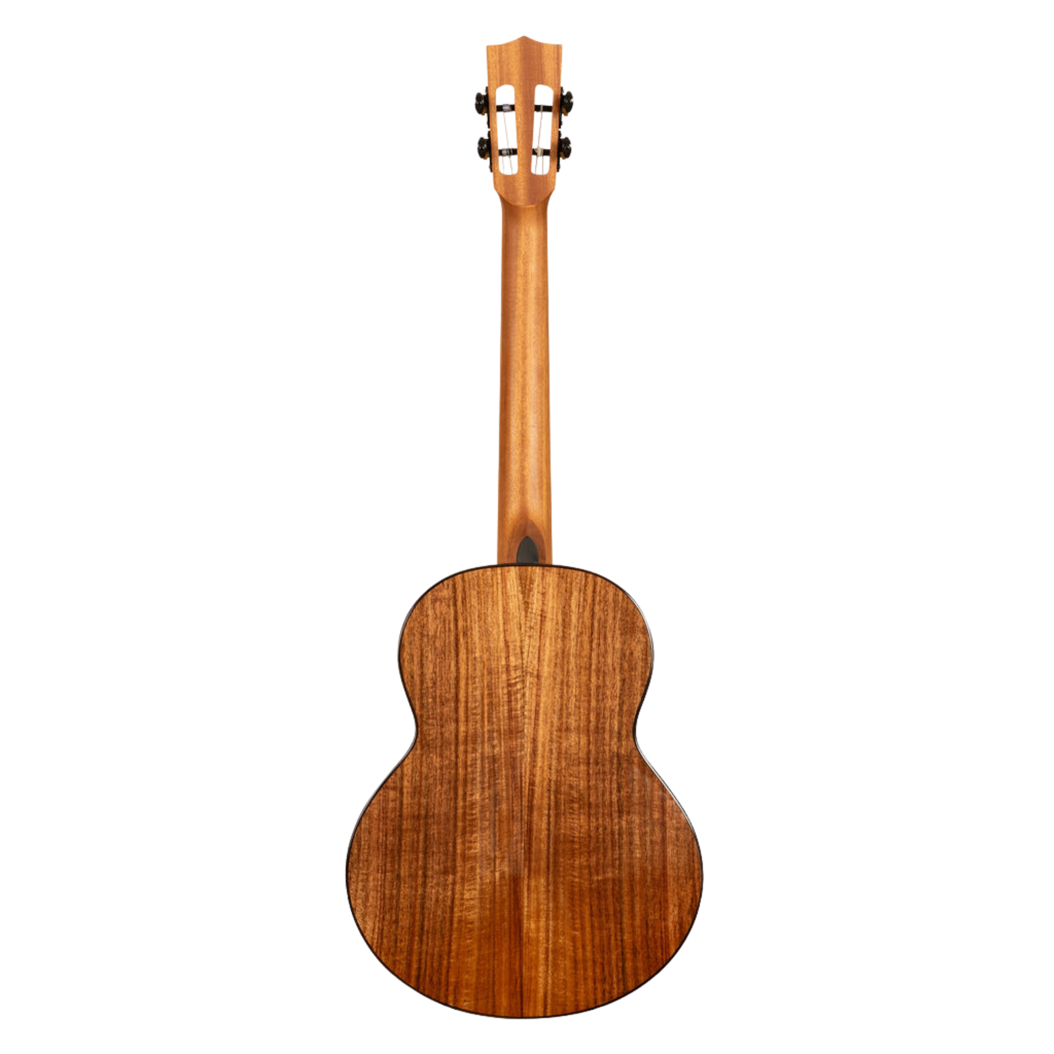 Kala Contour All Solid Gloss Acacia Baritone Ukulele with rosewood binding, two-tone eclipse wood rosette, and contoured comfort edge for a rich, balanced sound and easy playability.