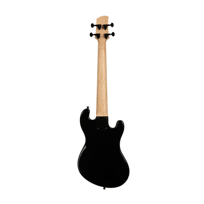 Kala UBASS-SB-BK-FS-L Solid Body 4-String Jet Black Fretted U•BASS® Left-Handed, with a sleek black finish, perfect for deep, resonant bass tones in a left-handed configuration.