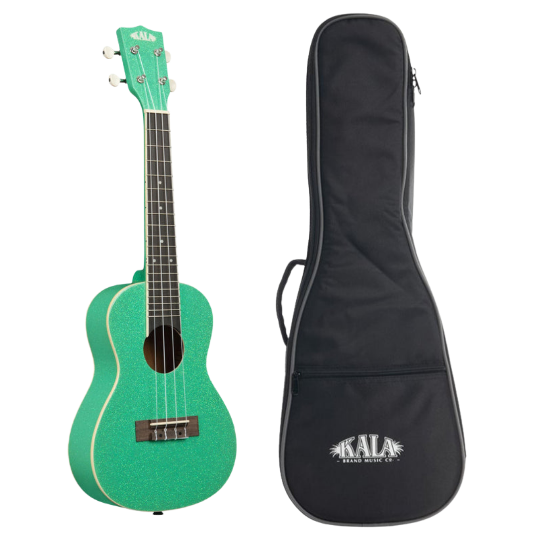 Sparkling green Kala concert ukulele with cream binding and gloss finish