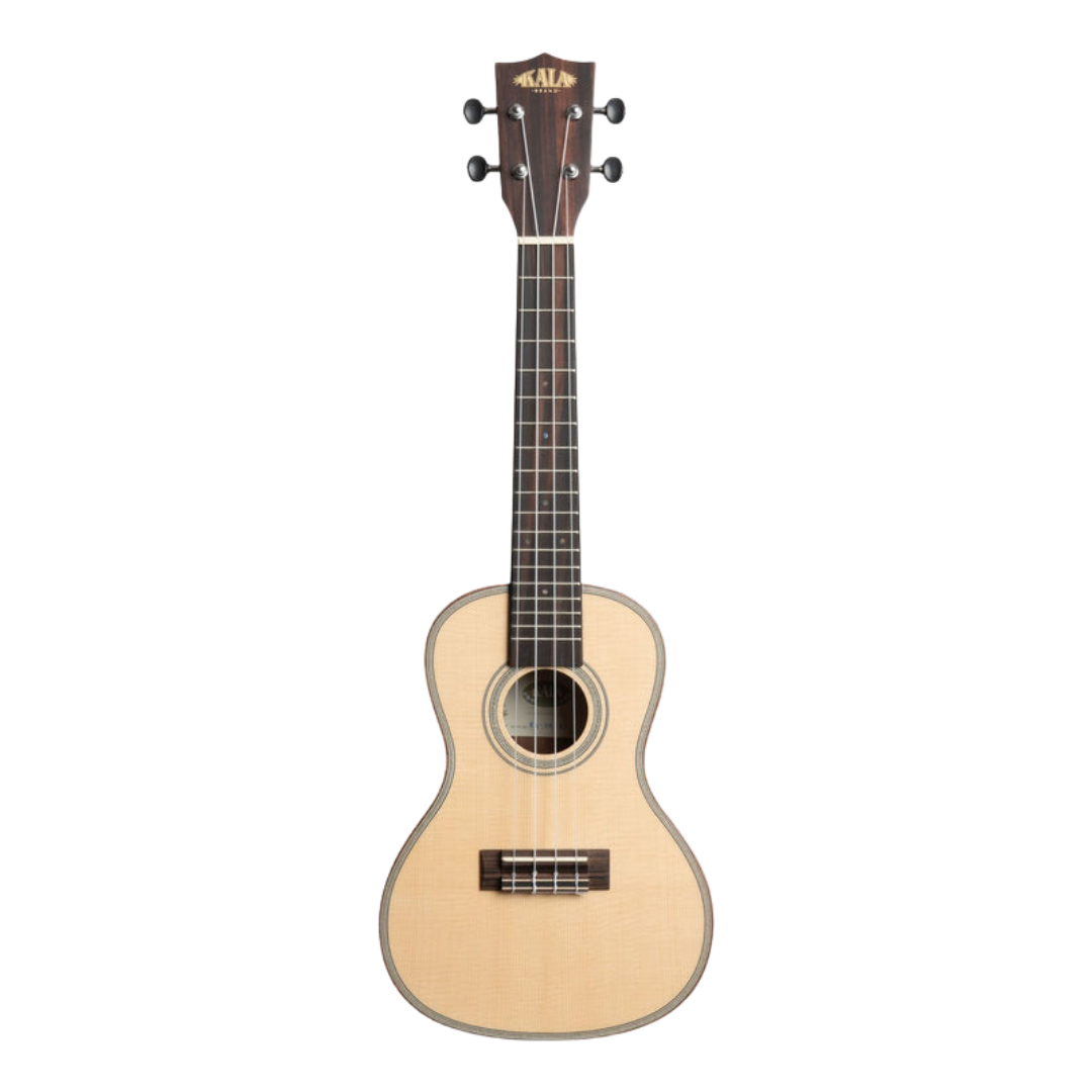 Kala concert ukulele with solid spruce top and striped ebony back and sides