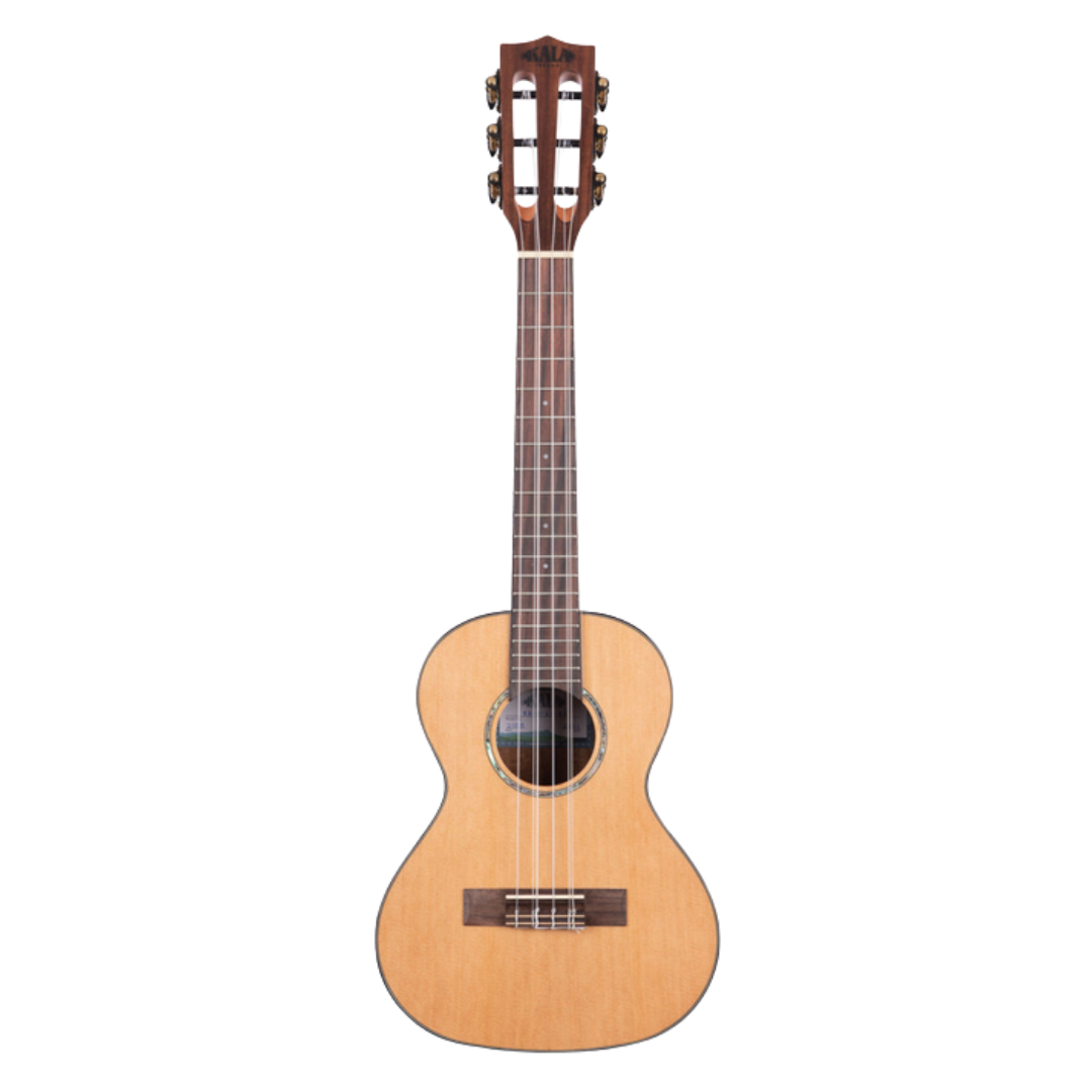 Kala Gloss Solid Cedar Top Acacia 6-String Tenor Ukulele KA-SCAC-T6 with high-gloss finish and warm, resonant tone.