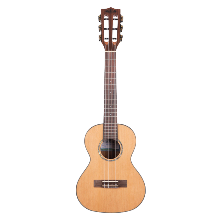Kala Gloss Solid Cedar Top Acacia 6-String Tenor Ukulele KA-SCAC-T6 with high-gloss finish and warm, resonant tone.
