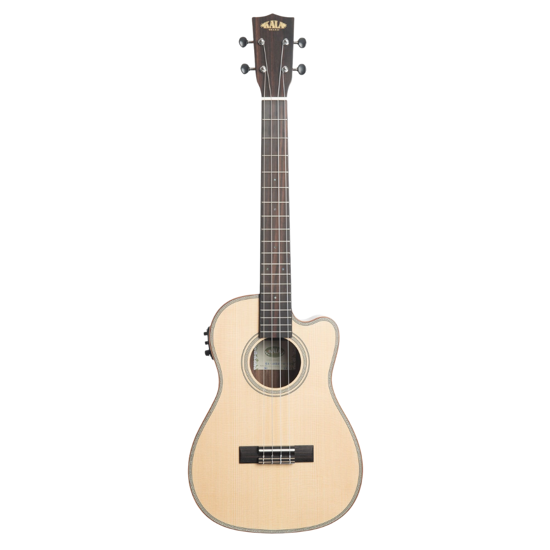 Kala baritone ukulele with spruce top and striped ebony back and sides