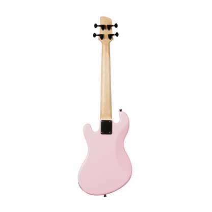 Kala UBASS-SB-LP-FS Pale Pink Solid Body 4-String Fretted U•BASS® with smooth tone and bold color for standout bass performance.