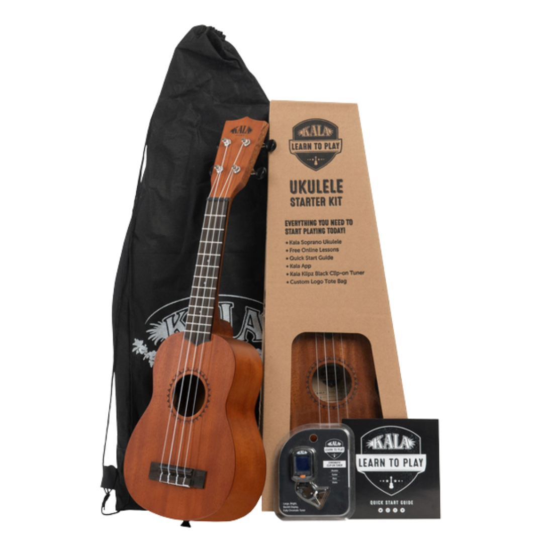 Kala KALA-LTP-S soprano ukulele starter kit with tuner, tote bag, and lessons