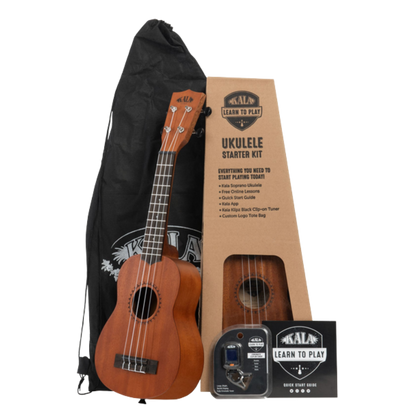 Kala KALA-LTP-S soprano ukulele starter kit with tuner, tote bag, and lessons