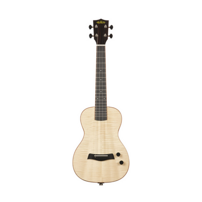 Solid body electric flame maple tenor ukulele with tiger stripe maple top